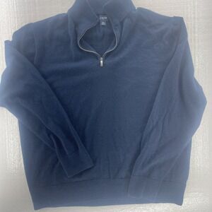 J Crew Mens Medium Navy Blue Cotton 1/4 Zip Pullover AA024‎